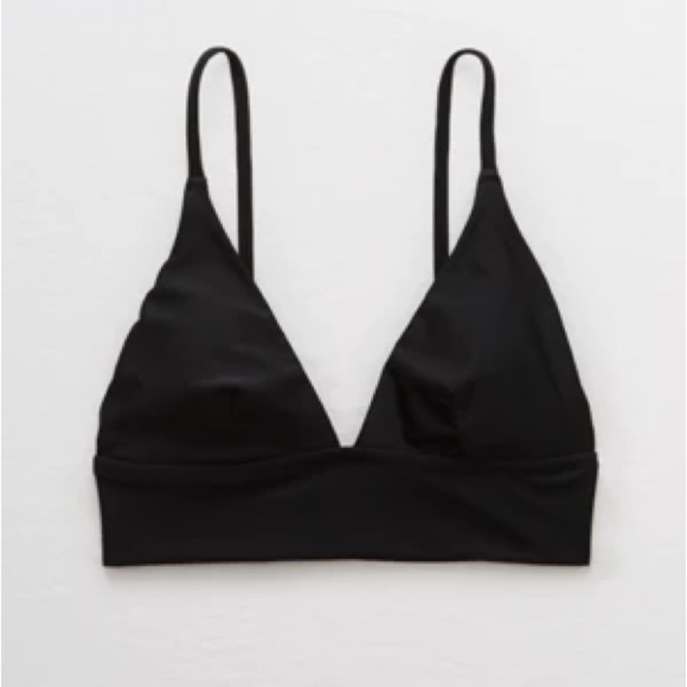 AERIE LONGLINE TRIANGLE BIKINI TOP- true black